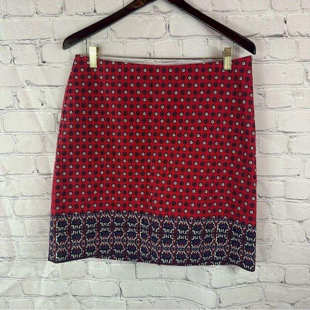 Talbots Red Blue Pencil Skirt sz 10 boho western classic casual office